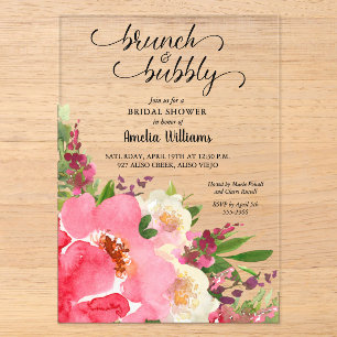 Invitations En Acrylique Fête de mariage aquarelle florale rose
