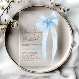 Invitations En Acrylique Fête de mariage au nœud papillon bleu