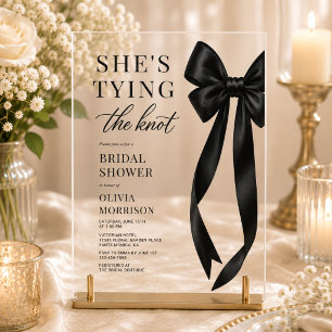 Invitations En Acrylique Fête de mariage avec un nœud noir Elle fait son nœ