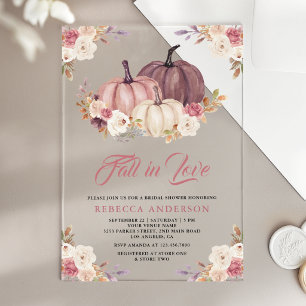 Invitations En Acrylique Fête de mariage Dusty Rose Pink Pumpkin Floral