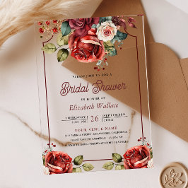 Invitations En Acrylique Fête de mariage floral avec des roses rouges