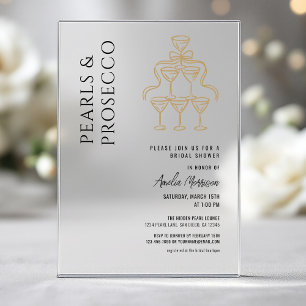 Invitations En Acrylique Fête de mariage Perles et Prosecco Champagne 