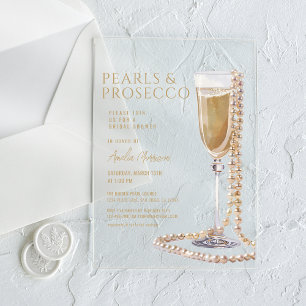 Invitations En Acrylique Fête de mariage Perles et Prosecco Champagne