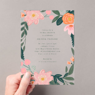 Invitations En Acrylique Fête de mariage printanière moderne avec fleurs ro