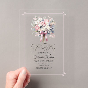 Invitations En Acrylique Fête de mariage romantique florale pastel