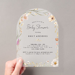 Invitations En Acrylique Fête de naissance bébé Bohème Fleurie