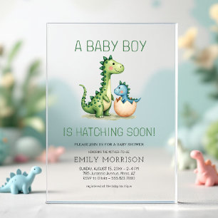 Invitations En Acrylique Fête de Naissance Bébé Garçon - Un Dinosaure Migno