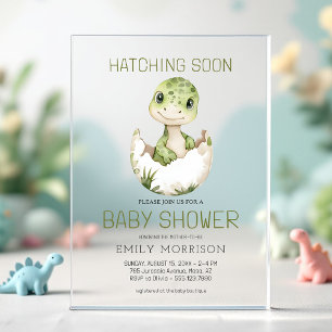 Invitations En Acrylique Fête de Naissance de Dinosaure Mignon à Naître Bie