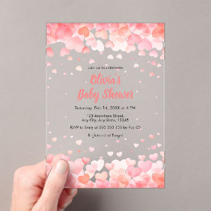 Invitations En Acrylique Fête de naissance d'un petit amour rose et rouge
