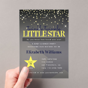 Invitations En Acrylique Fête de Naissance Élégante Twinkle Twinkle Little