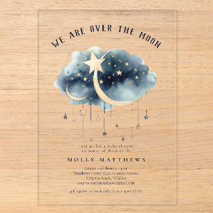 Invitations En Acrylique Fête de Naissance Étoiles Dorées Au-Delà de la Lun