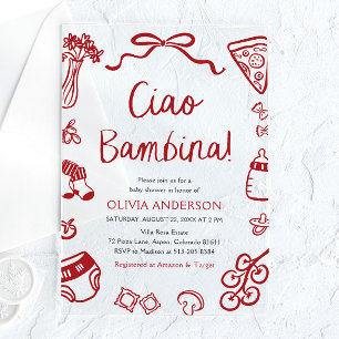 Invitations En Acrylique Fête de naissance fantaisiste Ciao Bambina fille i