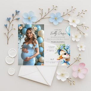 Invitations En Acrylique Fête de Naissance Garçon Bébé Silly Goose Bleu