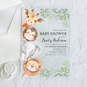 Invitations En Acrylique Fête de naissance Garçons Safari Animaux