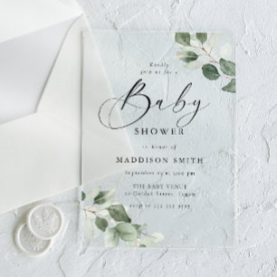 Invitations En Acrylique Fête de Naissance Moderne Élégante Feuille Verte