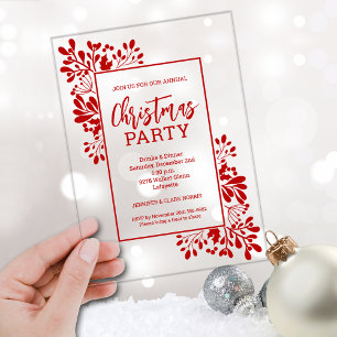 Invitations En Acrylique Fête de Noël au feuillage rouge élégant