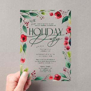 Invitations En Acrylique Fête de Noël Botanique Personnalisée Moderne