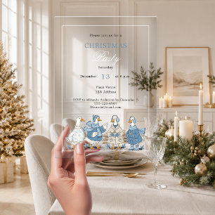 Invitations En Acrylique Fête de Noël claire bleu oie