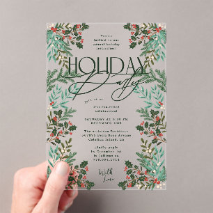 Invitations En Acrylique Fête de Noël classique botanique moderne