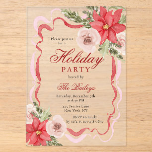 Invitations En Acrylique Fête de Noël Coquette Florale Élégante