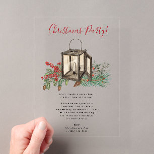 Invitations En Acrylique Fête de Noël des baies de pin jaune aquarelle