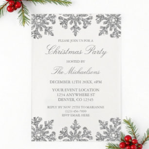 Invitations En Acrylique Fête de Noël d'hiver Flocon de neige argenté