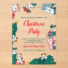 Invitations En Acrylique Fête de Noël du chat