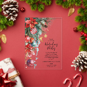 Invitations En Acrylique Fête de Noël élégante au Poinsettia