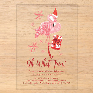 Invitations En Acrylique Fête de Noël Flamant rose drôle