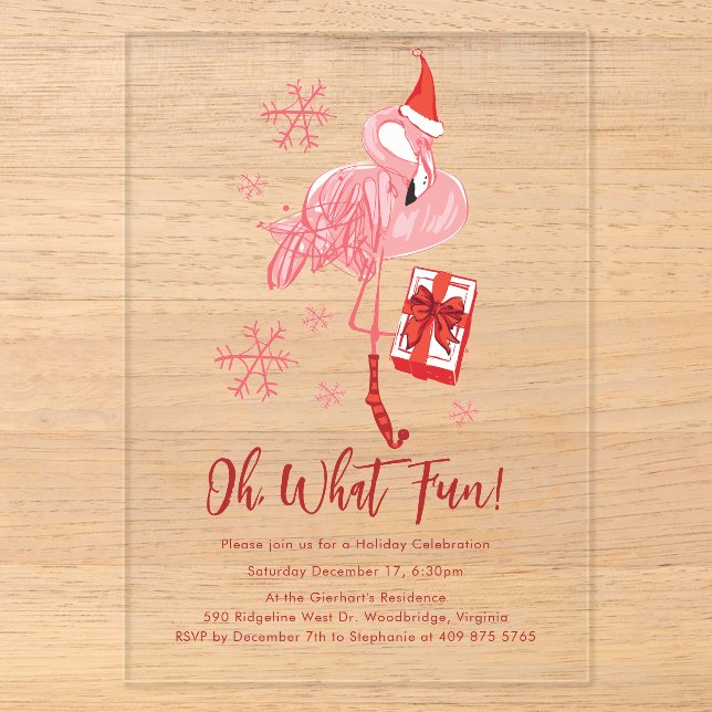 Invitations En Acrylique Fête de Noël Flamant rose drôle (Recto)