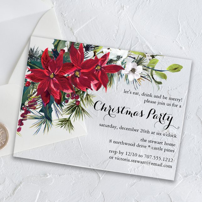 Invitations En Acrylique Fête de Noël Floral Poinsettia (Créateur téléchargé)