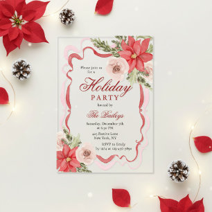 Invitations En Acrylique Fête de Noël Florale Coquette Élégante