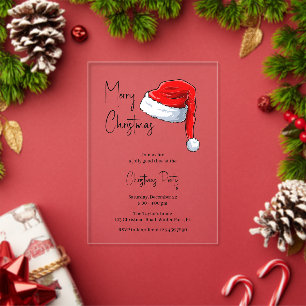 Invitations En Acrylique Fête de Noël Moderne Chapeau de Père Noël Noir et 