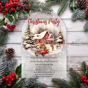 Invitations En Acrylique Fête de Noël Nostalgique avec un Camion Rouge Vint