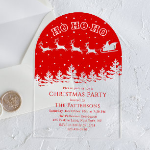Invitations En Acrylique Fête de Noël Père Noël Traîneau Renne Rouge