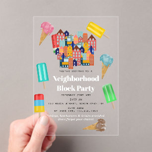 Invitations En Acrylique Fête de quartier d'été BBQ Block Party