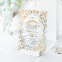 Fête de Quinceañera crème dorée florale