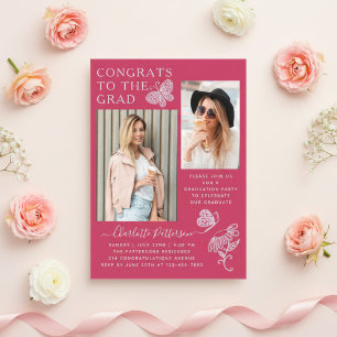 Invitations En Acrylique Fête de remise de diplômes moderne avec papillon f