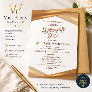 Invitations En Acrylique Fête de retraite élégante en or