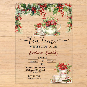 Invitations En Acrylique Fête de thé de Noël élégante Floral Fête de mariag