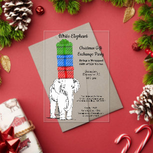 Invitations En Acrylique Fête d'échange de cadeaux empilés d'éléphant blanc