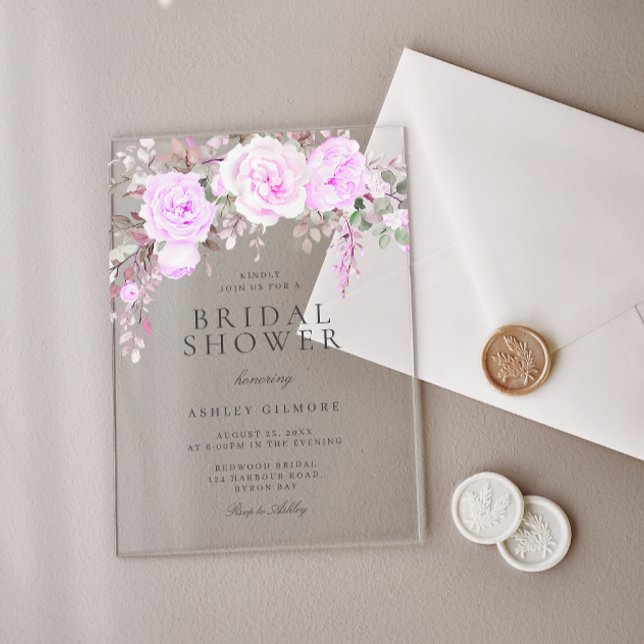 Invitations En Acrylique Fête des mariées d'aquarelle florale pourpre (Créateur téléchargé)