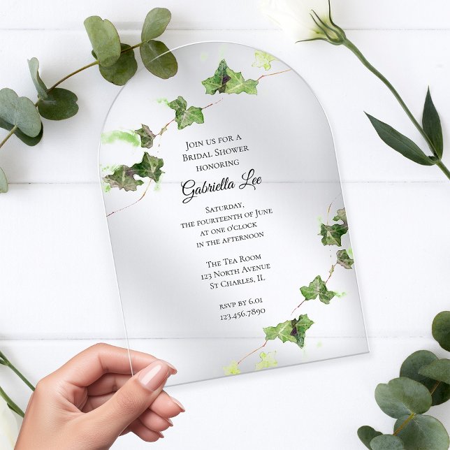Invitations En Acrylique Fête des mariées d'aquarelle verte anglaise Vine d (Créateur téléchargé)