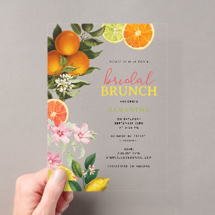 Invitations En Acrylique Fête des mariées de brunch nuptiale d'agrumes aqua