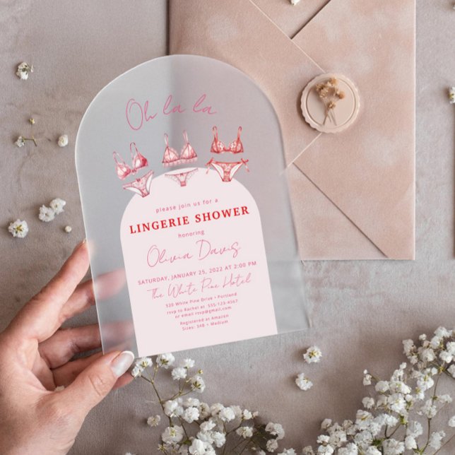 Invitations En Acrylique Fête des mariées de lingerie rose Flirty Bachelore (Créateur téléchargé)