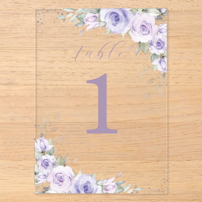 Invitations En Acrylique Fête des mariées de Mariage floral pourpre Numéro  (Recto)