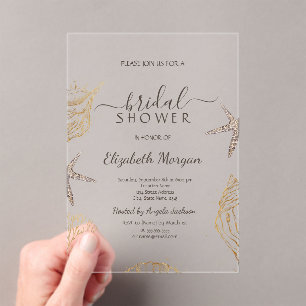 Invitations En Acrylique Fête des mariées de sable de mer Seashells Beach