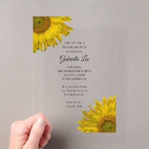Invitations En Acrylique Fête des mariées de tournesol jaune