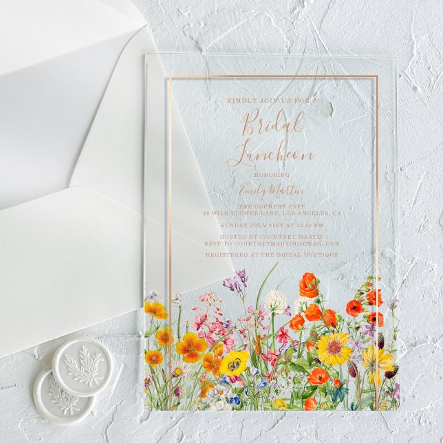 Invitations En Acrylique Fête des mariées des fleurs sauvages de Boho pour  (Créateur téléchargé)