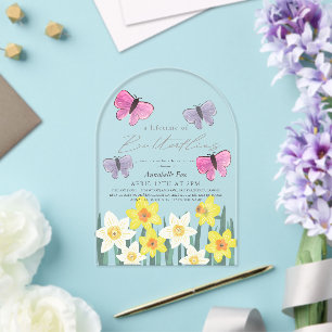 Invitations En Acrylique Fête des mariées des jonquilles de papillons